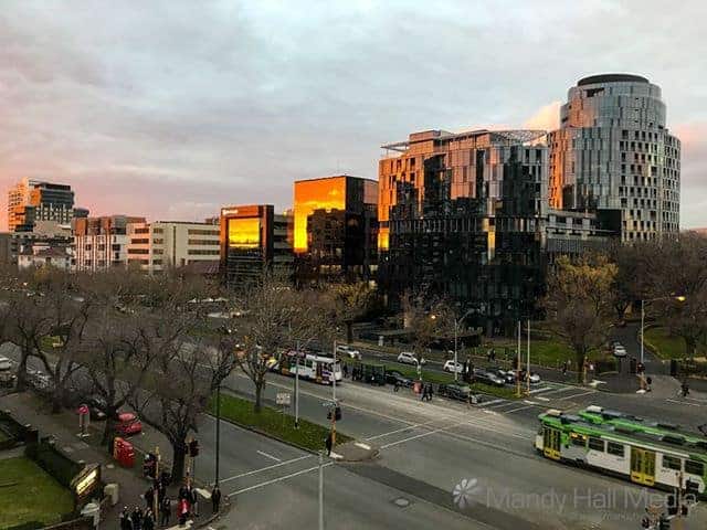 Firey sunset over the city