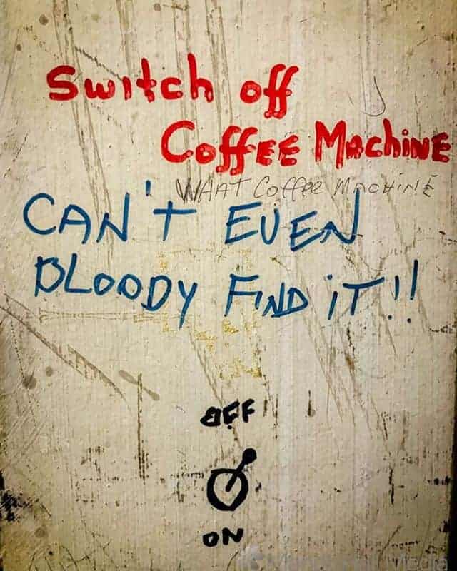 Coffee machine in the band room.