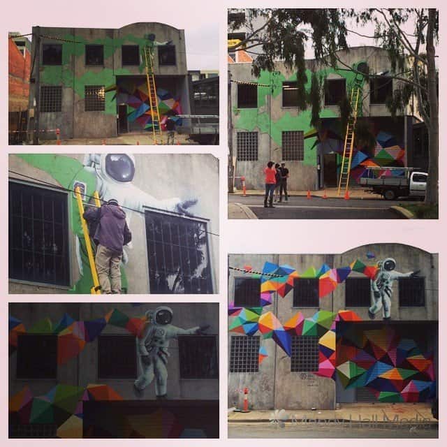 Mural in progress on a building in the back streets of South Yarra
