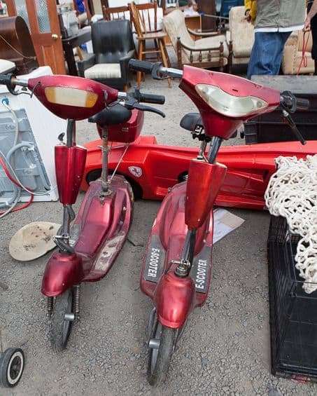 Colour co-ordinated scooters at the market