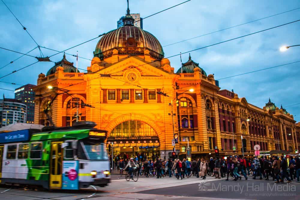 Flinders Street Station at dusk