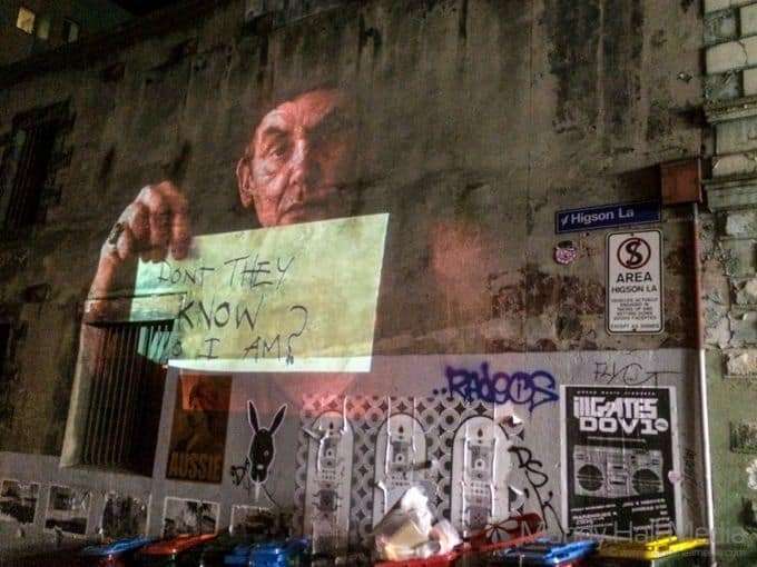 Projection on a laneway in Melbourne at midnight