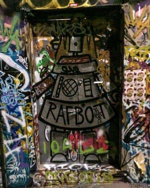 Rafbot street art in Hosier Lane, Melbourne