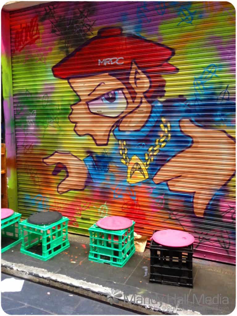 Cafe in Degraves St, Melbourne. Milk crate chairs