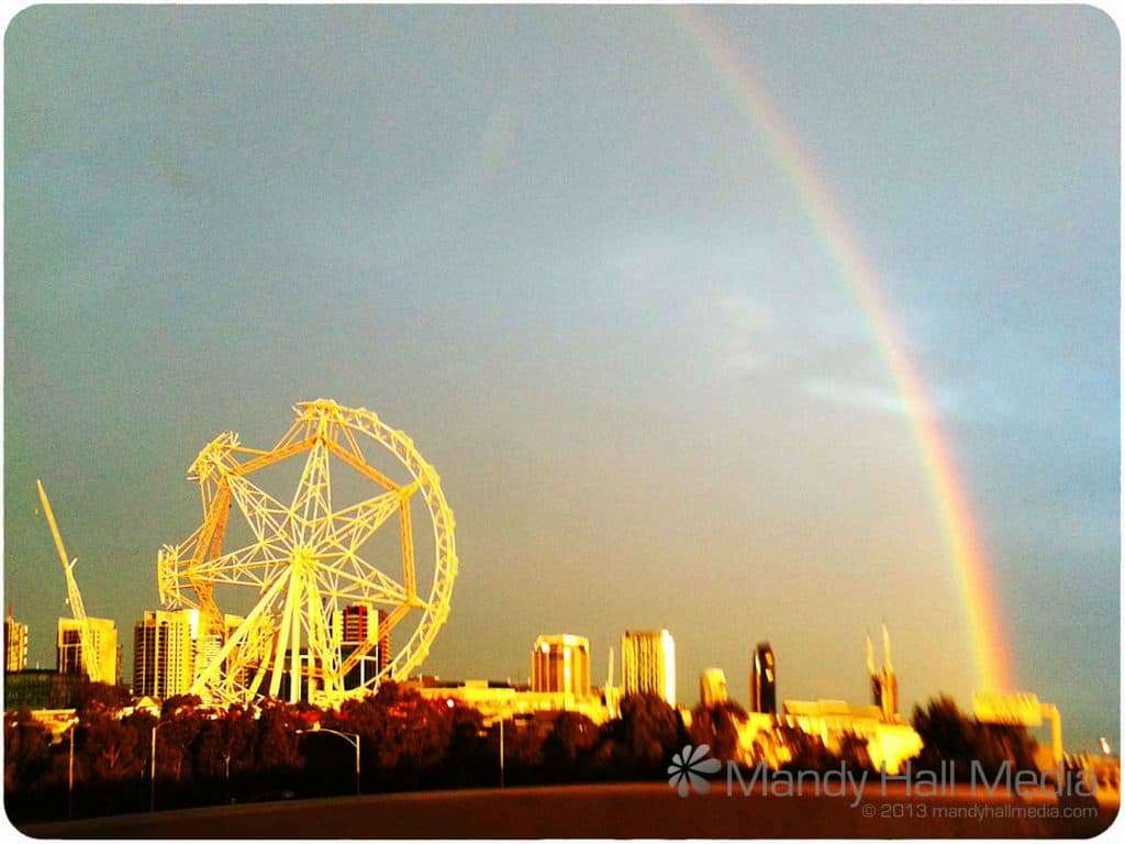Rainbow on a stormy day while driving over Citylink