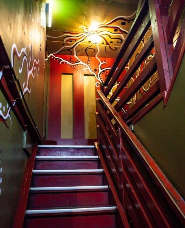 Looking up the stairs