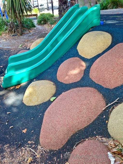 Fake rubber rocks in a playground the lengths they will go to to keep kids “safe” these days…