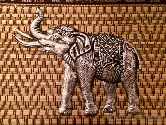 Elephant on the menu in a thai restaurant. He looks happy.