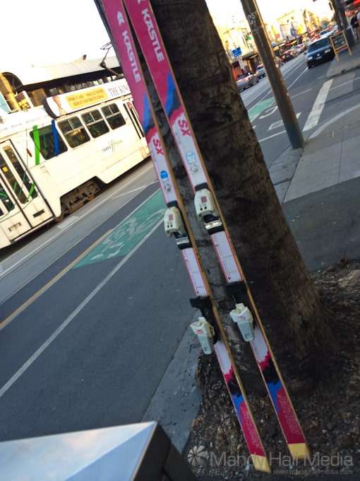 I wonder who left these skis on the street? Were they carrying them around?
