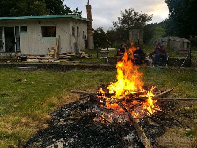Roasting marshmallows over the bonfire