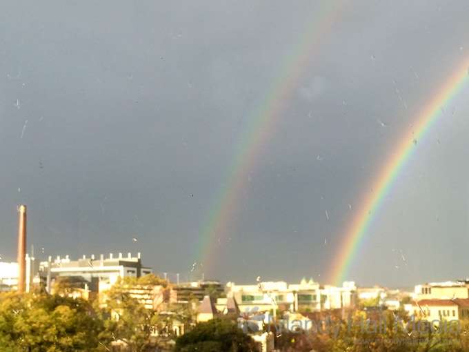 Double rainbow through the rain