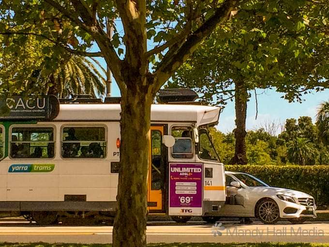 Altercation between a tram and a car Altercation between a tram and a car