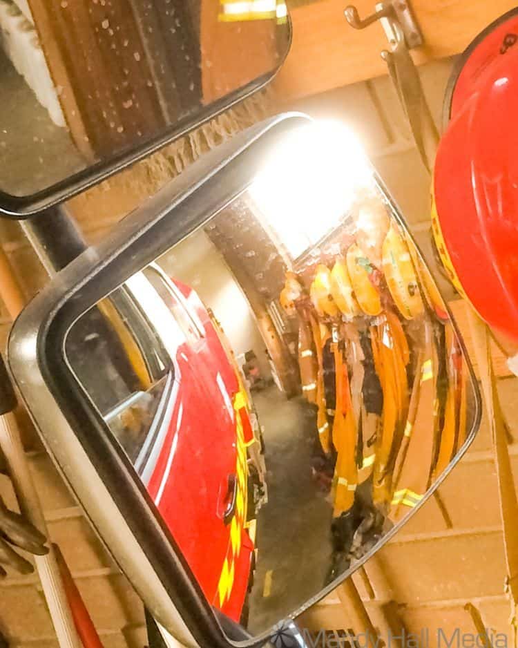 CFA uniforms in the fire truck mirror