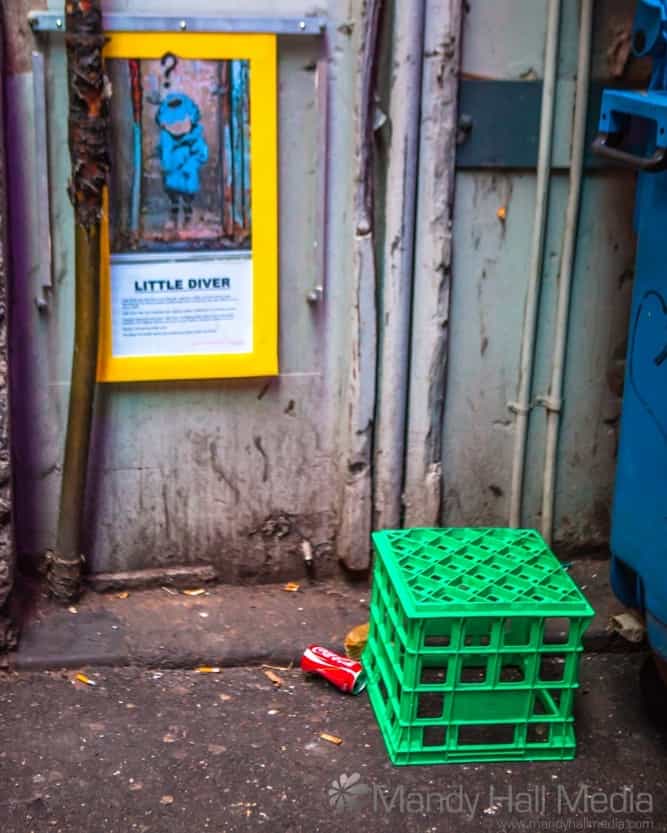 Former site of Banksy’s “Little Diver” before it was vandalised