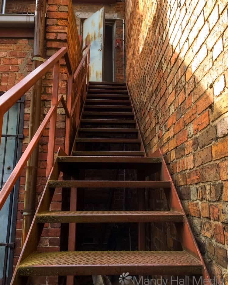 Looking up the stairs
