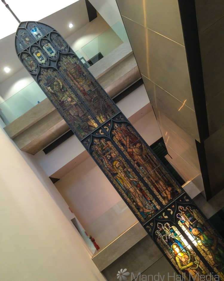 Preserved stained glass window in a gallery
