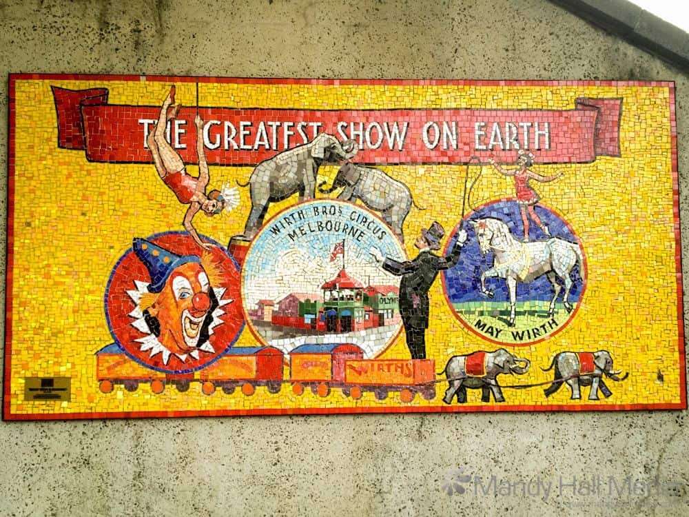 Mosaic on the wall near the arts centre, Melbourne.