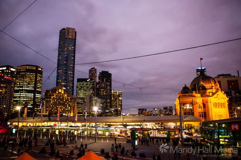 Flinders St station at night