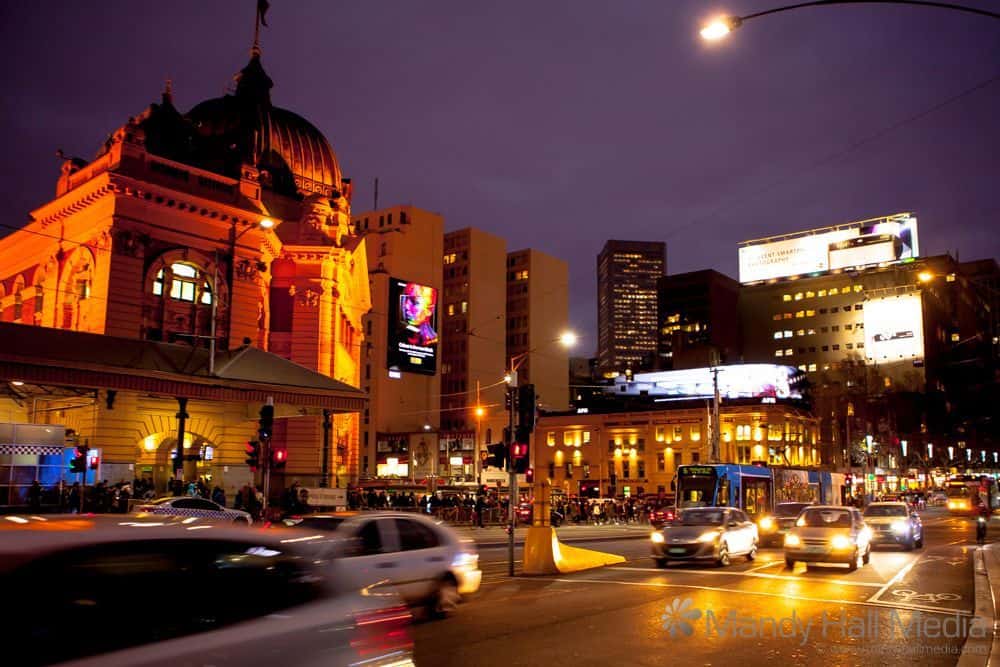 Flinders St station at night