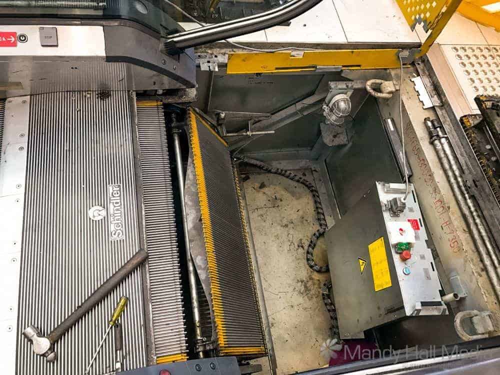 The inside of an escalator. I didn’t fall in.