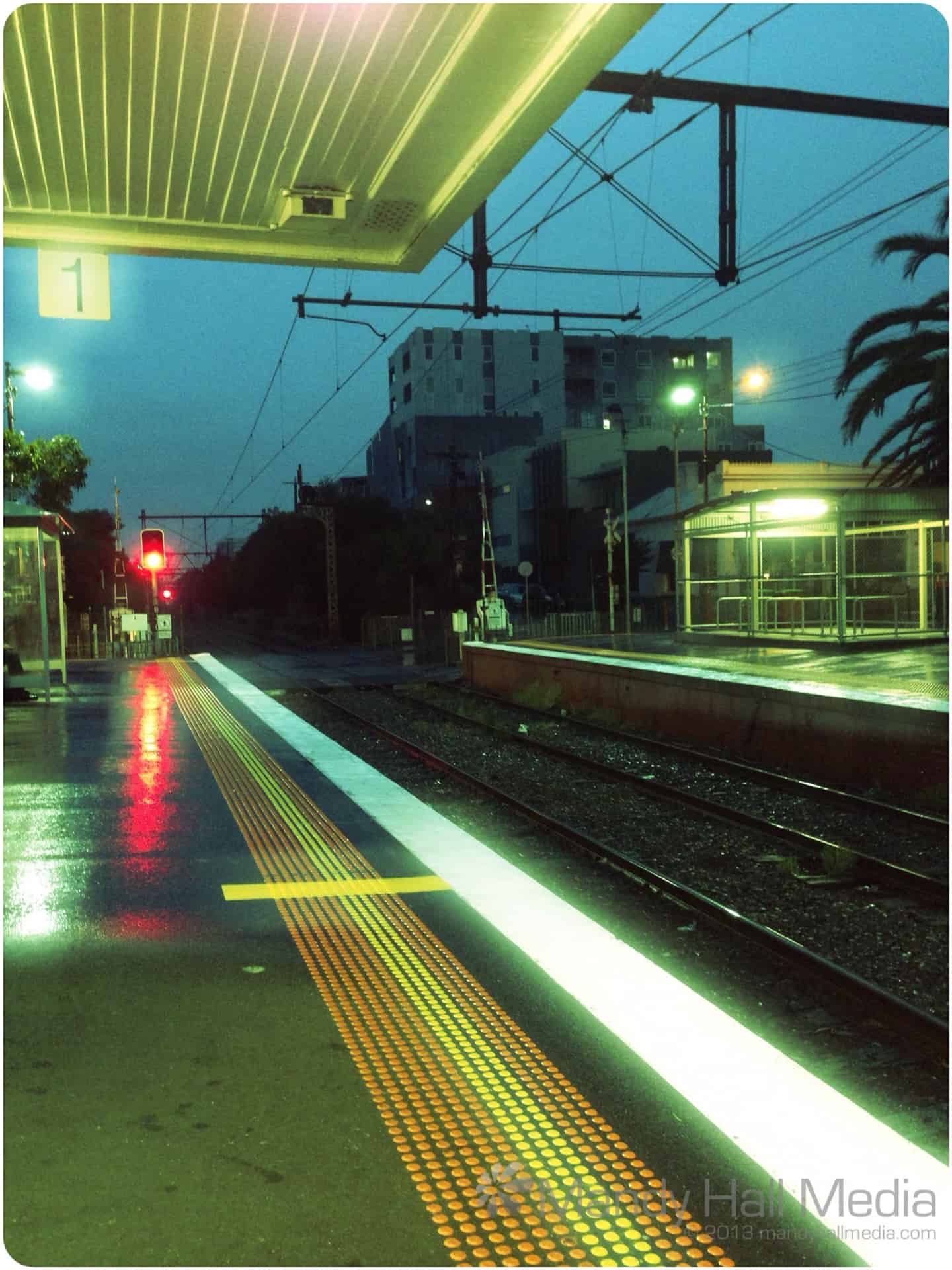 The train station at sunrise on a rainy morning is surprisingly peaceful
