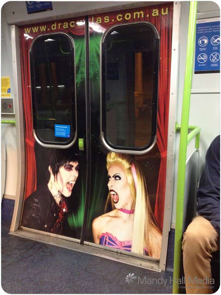Ad for Dracula’s Restaurant on the train. Looks great.