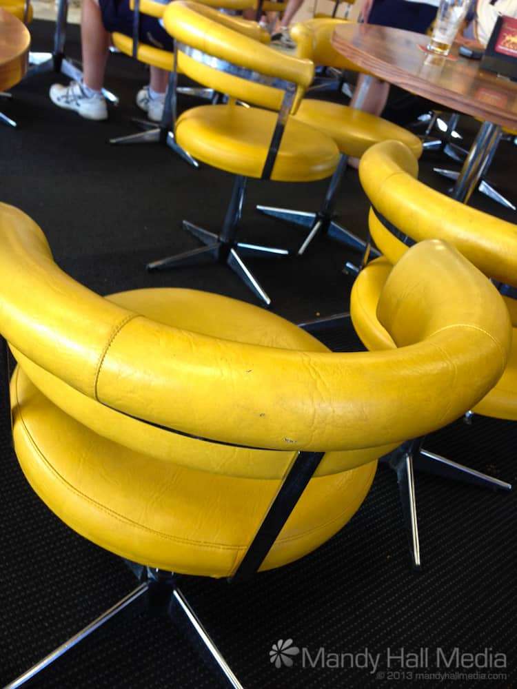 Yellow chairs at Lilydale Bowling Club. I have a feeling that they aren’t actually retro, just been there for a while.