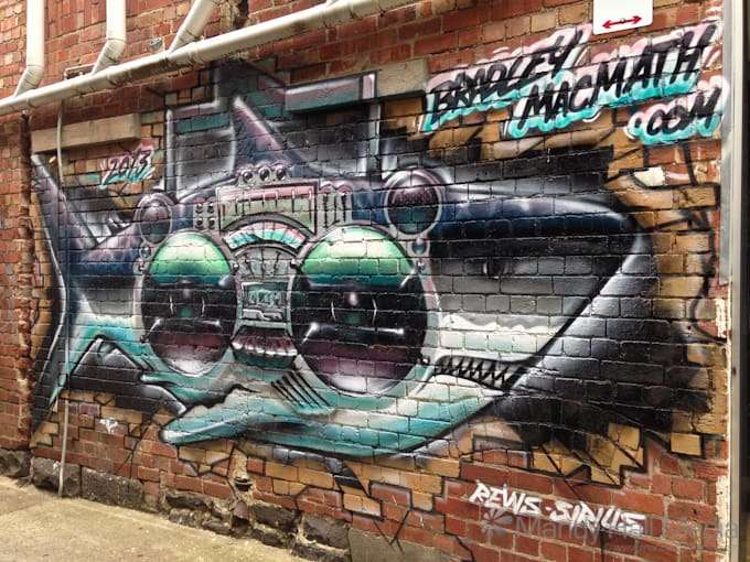 Street art in Prahran. Boom box shark.