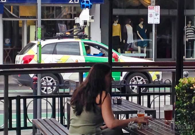 The Google car goes past
