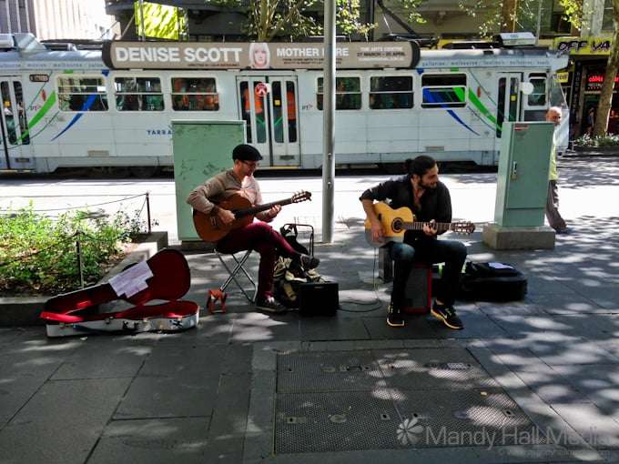 Buskers on Swanston street in Melbourne