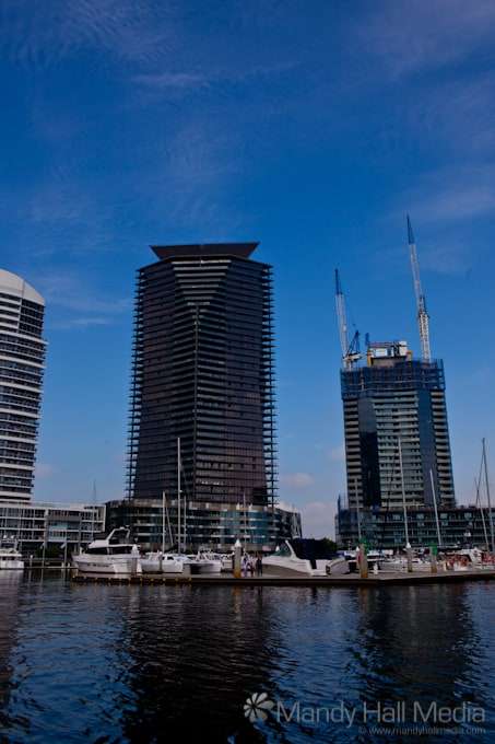 Melbourne buildings from the Yarra heading into the bay