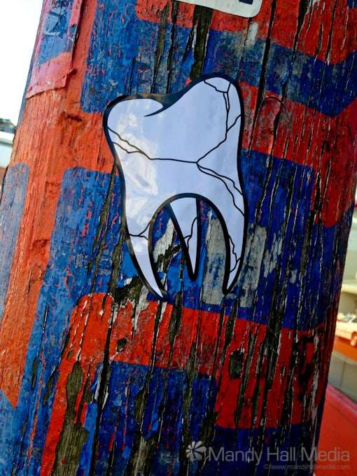 Tooth paste-up on a pillar