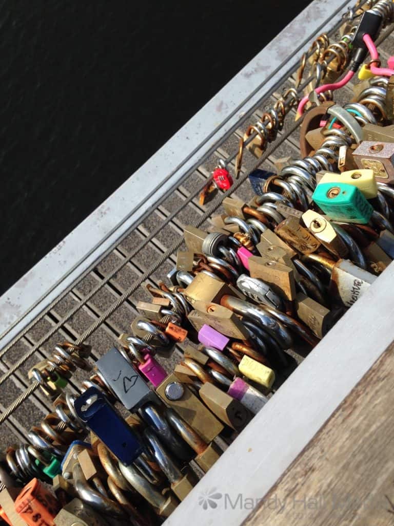 Locks on a bridge over the water