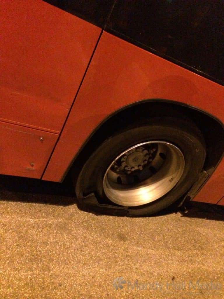 Skybus blew a tyre. Luckily we weren’t on the highway yet, so another one picked us up and we were on our way pretty quickly. It was a big bang.