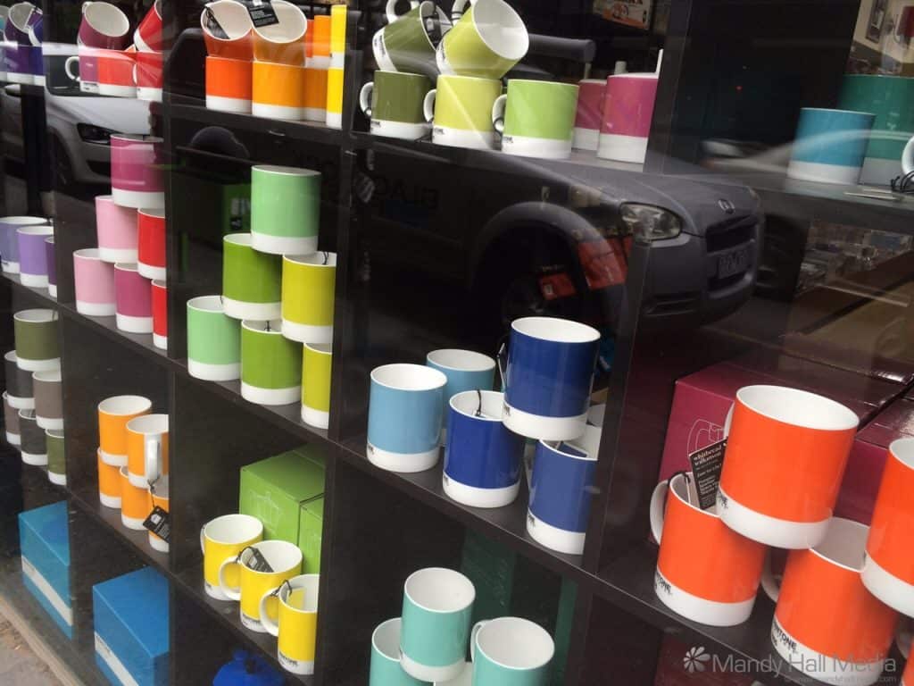 Pantene coffee mugs in a shop window