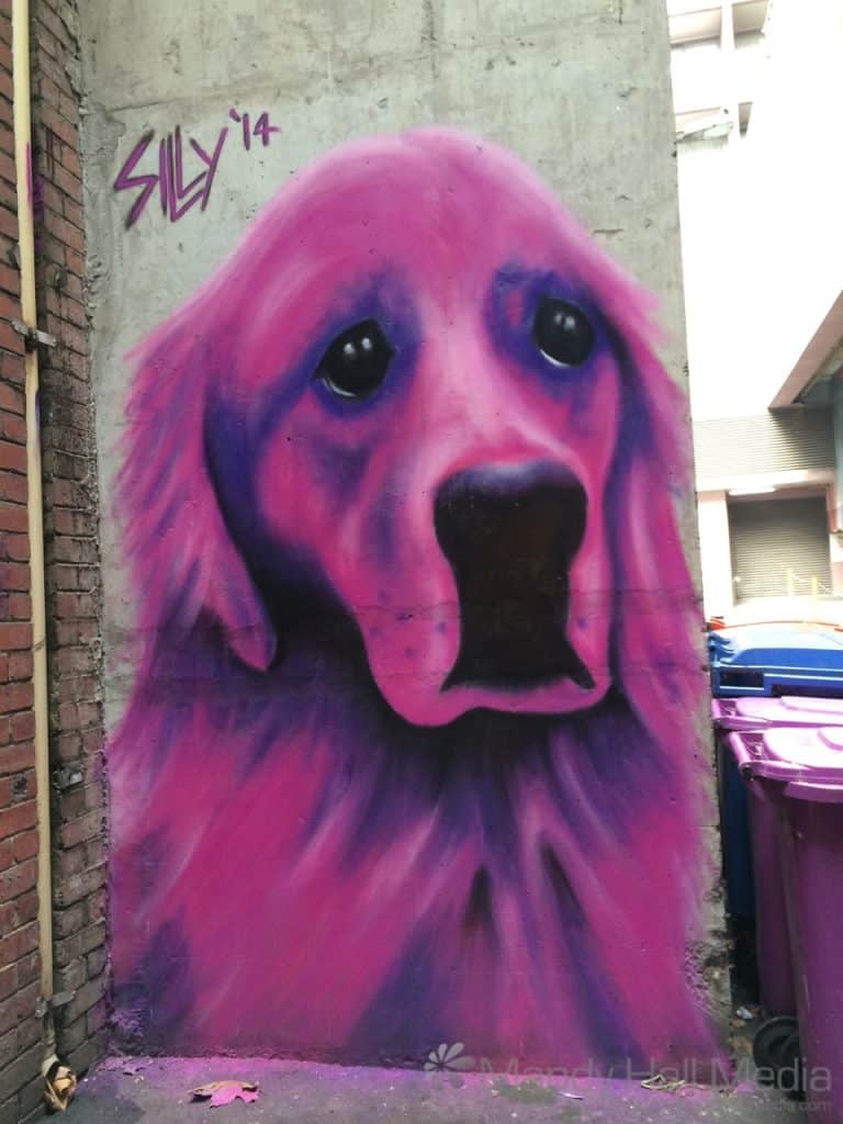 Sad purple dog