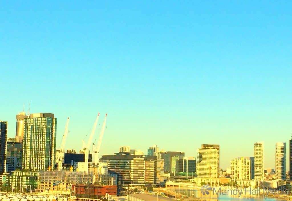 Melbourne as seen from the freeway at sunset