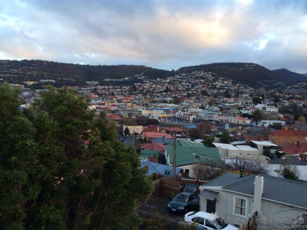 Sandy Bay in Tasmania by day and night