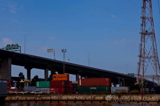 Containers under the bridge