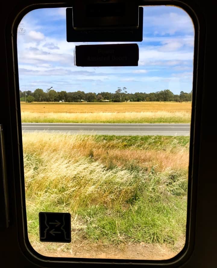 Countryside through the train door