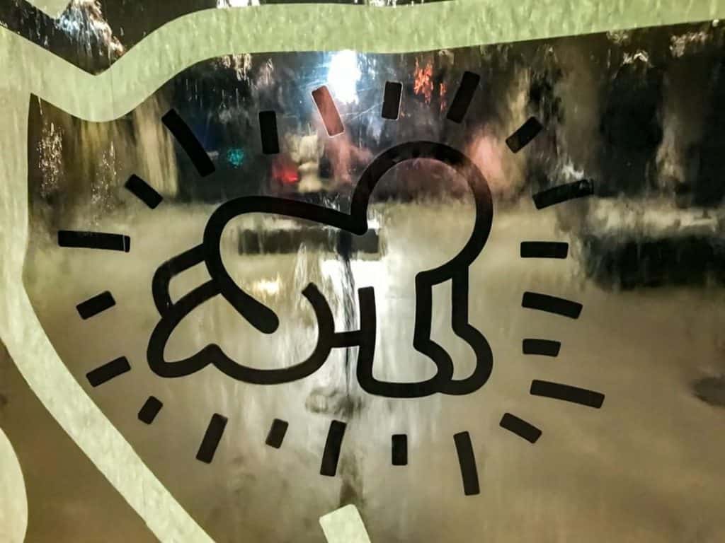 A Keith Haring baby on the water wall at the National Gallery of Victoria, Nov 2019