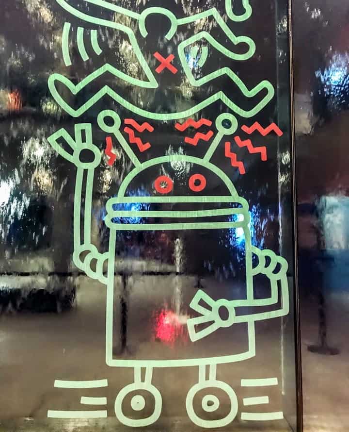 A Keith Haring robot on the water wall at the National Gallery of Victoria, Nov 2019