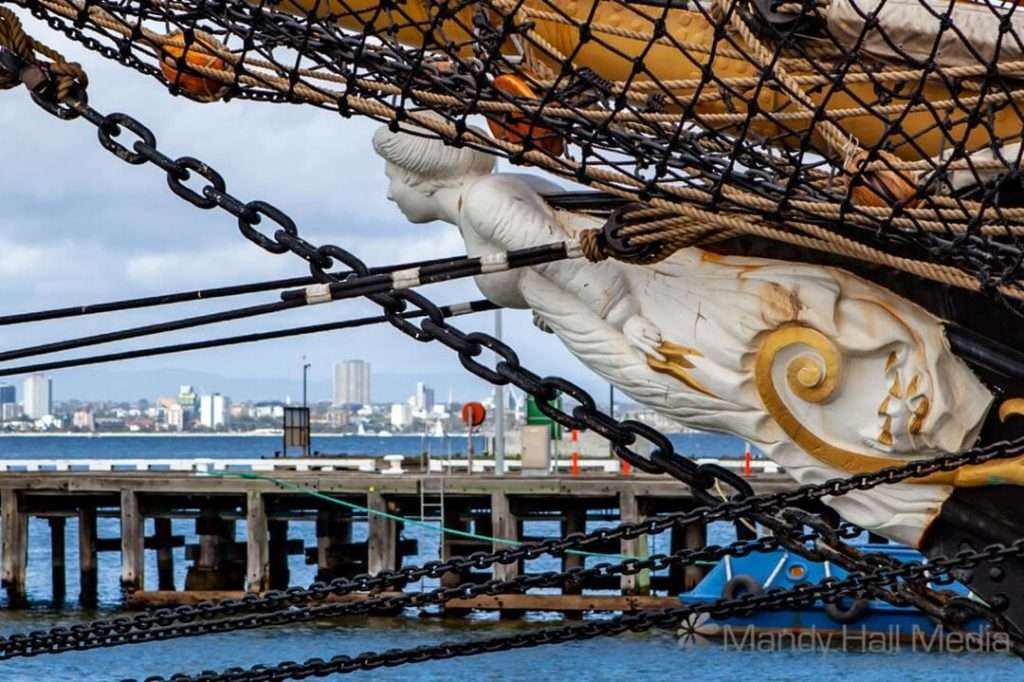 Figurehead of the James Craig tall ship, Williamstown, March 2020