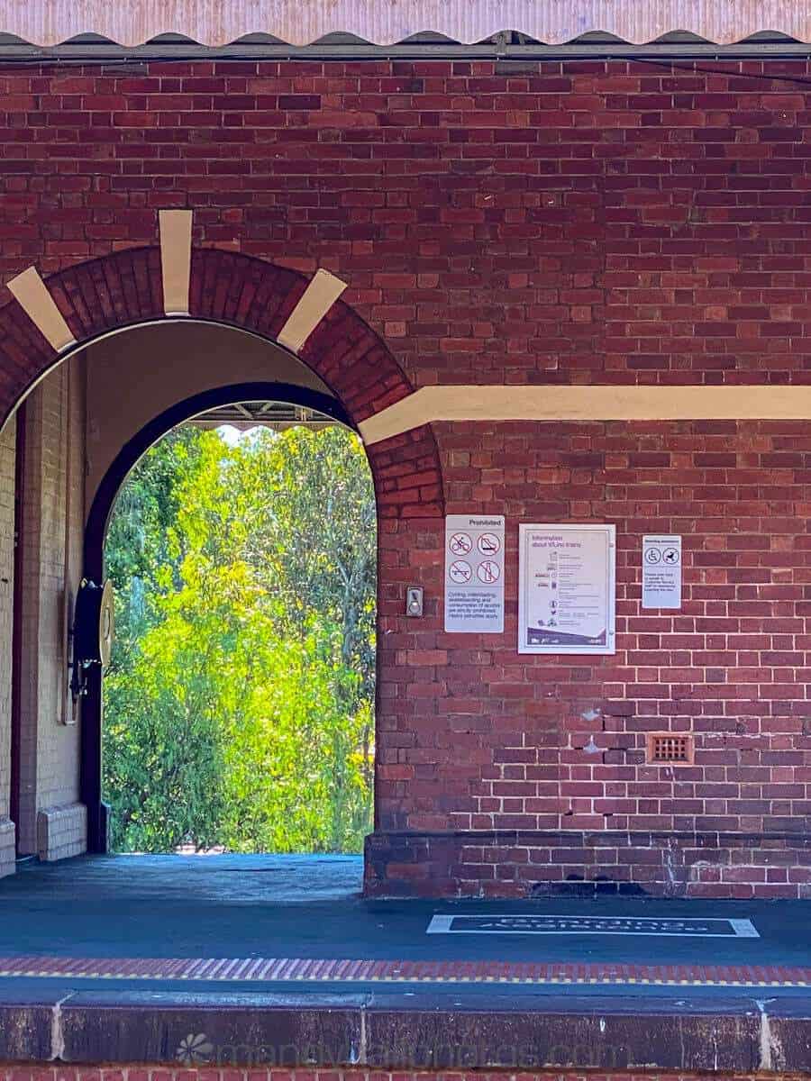 Trees through the archway at Castlemaine Railway Station